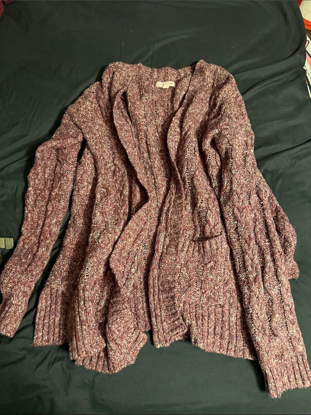 Cozy Open-Front Marled Cardigan Sweater - Mauve